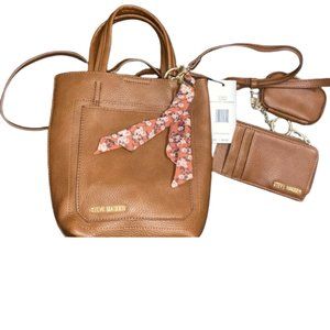Steve Madden Mini Tote Bag Scarf Credit Card & Earbud Cases Faux Pebble Leather